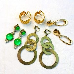 COPY - Bundle of 4 gold clip on earrings lot of costume jewelry